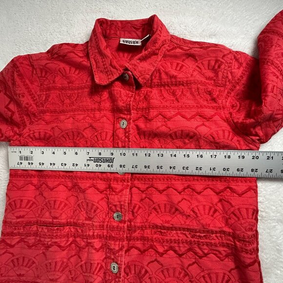 Chico's Design Womens Red Embroidered Cotton Jacket Size 1 Button Front Casual - Picture 7 of 9